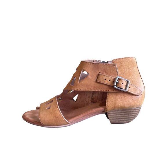 Miz Mooz Leather Cut Out Ankle Sandals Zip Wheat Tan Size‎ 39 8.5-9 Boho Current - Picture 2 of 12